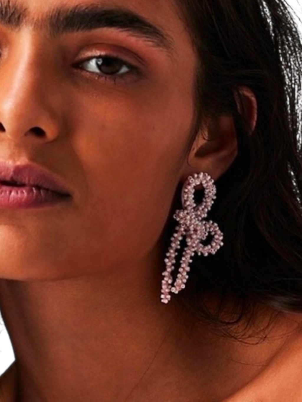 Free People Brandy Bo Dangles Beaded Bow Earrings Pink Statement Nwt 28$